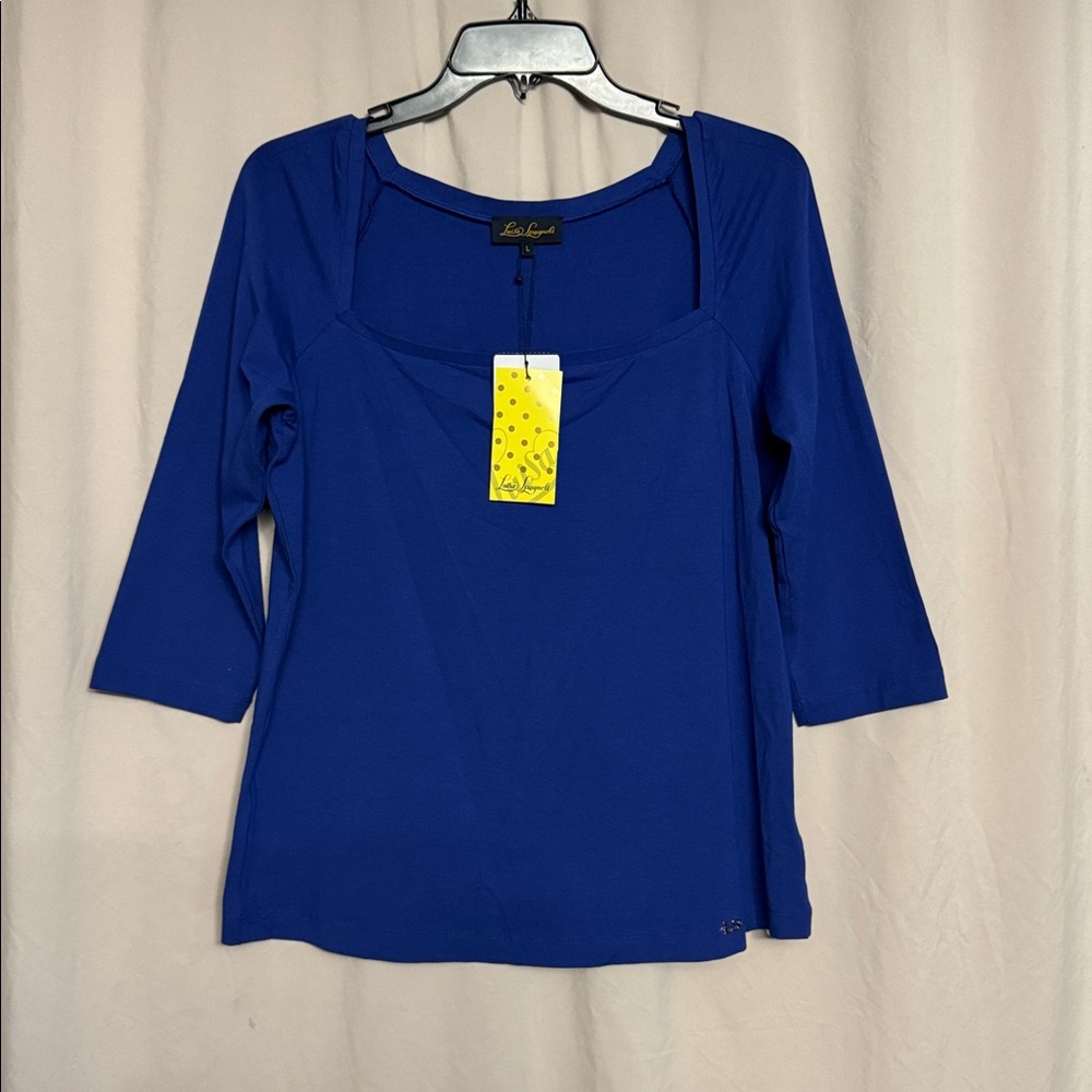 NWT Luisa Spagnoli Bini 3/4 Sleeve Top, Size L, Color Blue